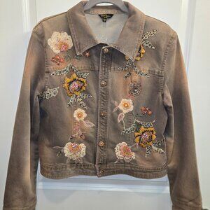 Christine Phillipe Elaborate Floral Embellished Denim Jacket